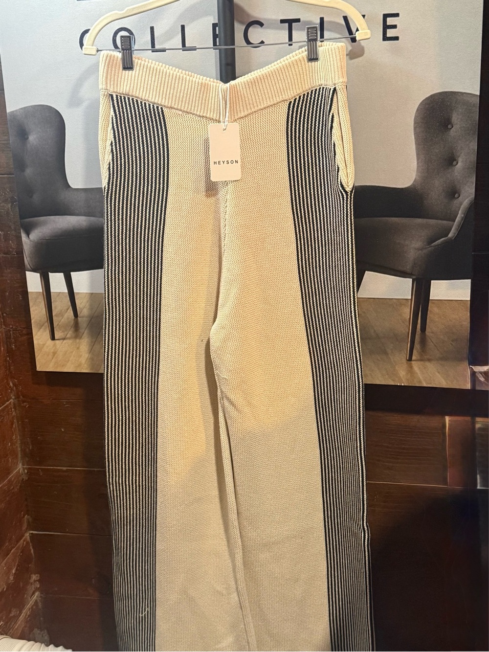 Cream and Black Knit Wide-Leg women’s